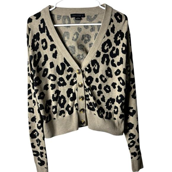 Anthropologie Sanctuary Leopard Print Cropped Cardigan XS Animal Tan Black - Picture 3 of 11